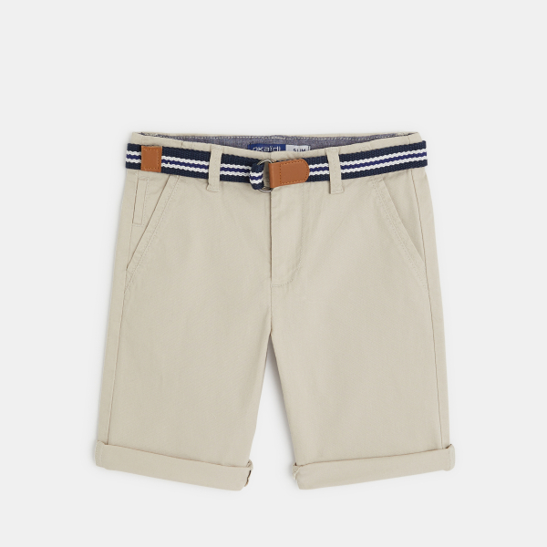 شورت برمودا مطاطي مطبوع بحزام باللون البيج للأولاد